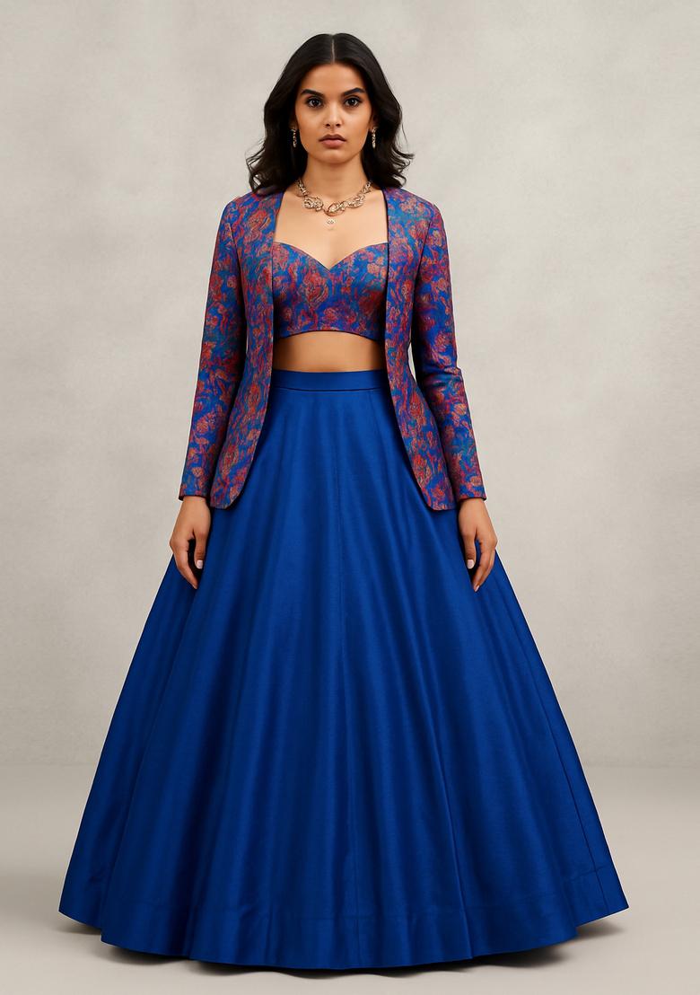 Royal Blue Brocade Lehenga Set