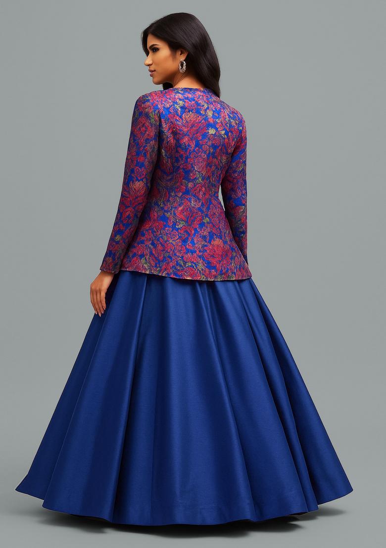 Royal Blue Brocade Lehenga Set