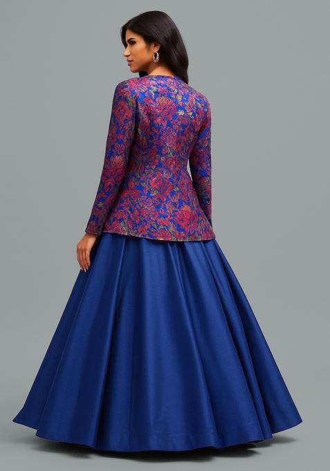 Royal Blue Brocade Lehenga Set