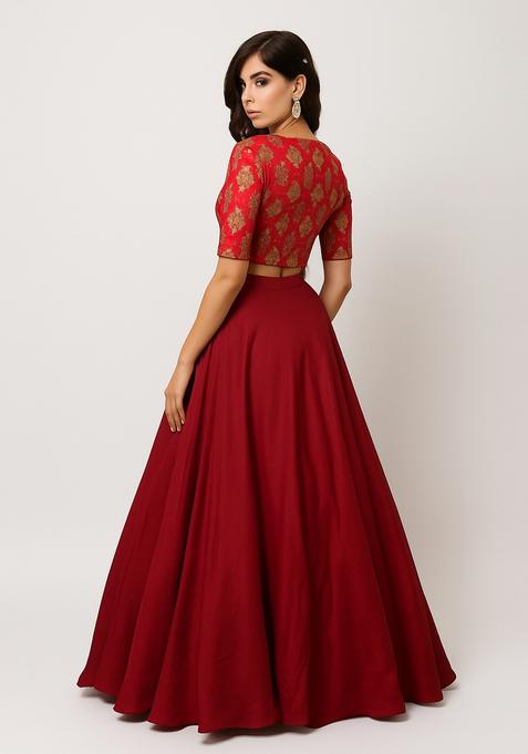 Maroon Brocade Lehenga Set