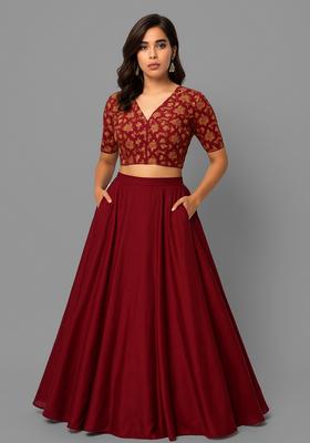 Maroon Brocade Lehenga Set