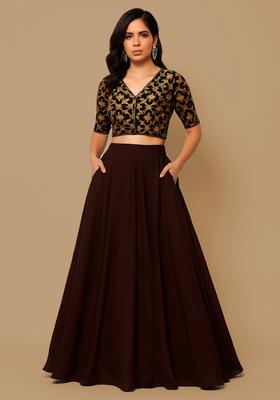 Wine Brocade Lehenga Set