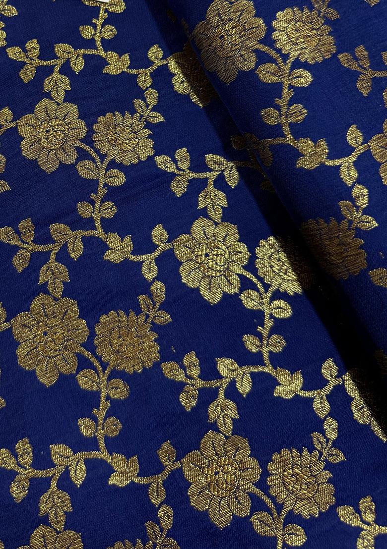 Navy Blue Brocade Lehenga Set - Indya