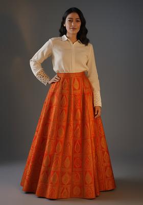 Orange Brocade Lehenga Set