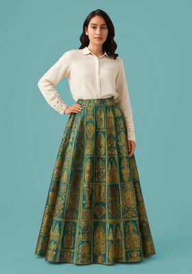 Green Brocade Lehenga Set