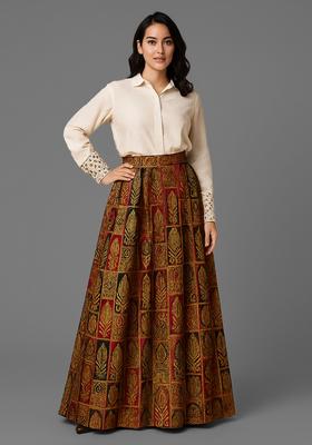 Deep Maroon Brocade Lehenga Set