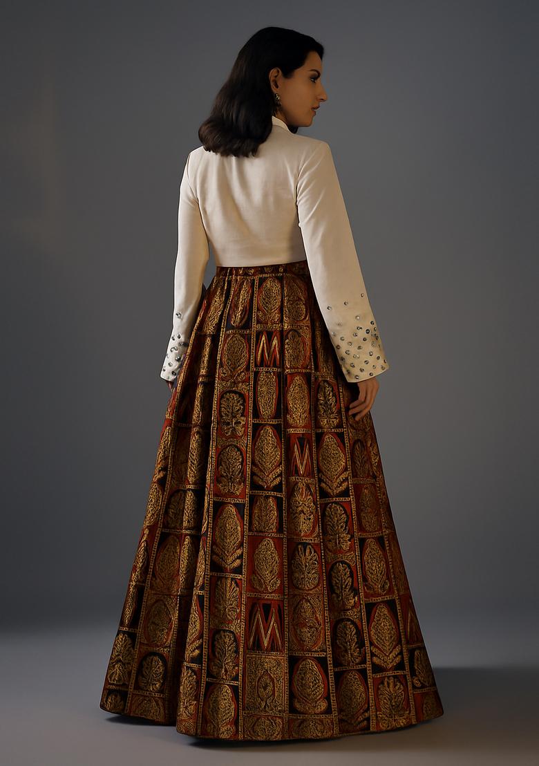 Deep Maroon Brocade Lehenga Set