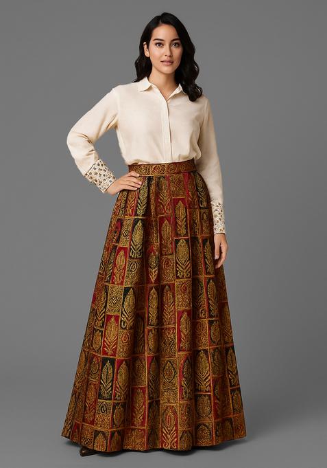 Deep Maroon Brocade Lehenga Set