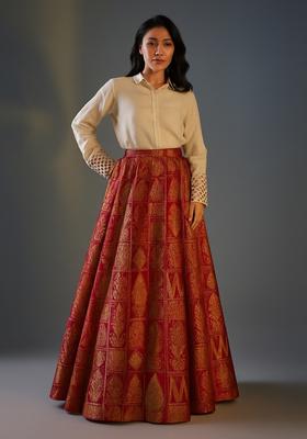 Red Brocade Lehenga Set