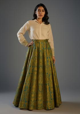 Green Brocade Lehenga Set