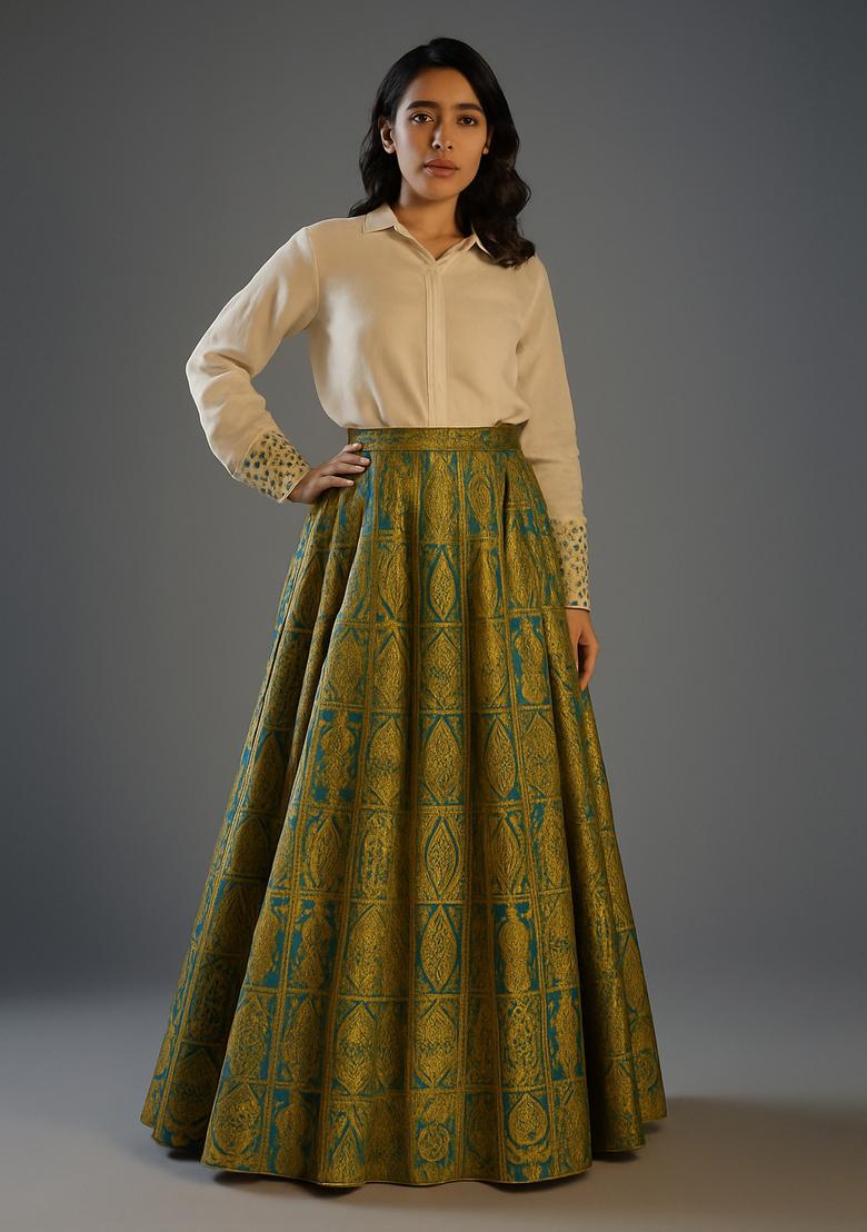 Green Brocade Lehenga Set