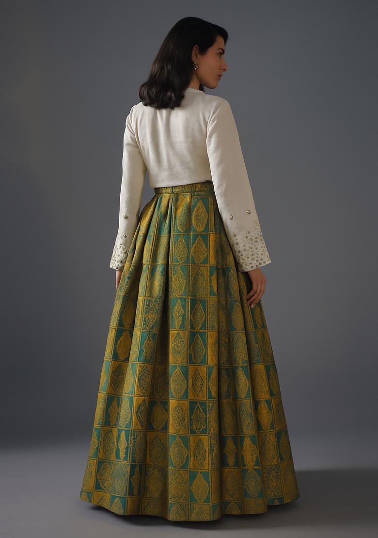 Green Brocade Lehenga Set