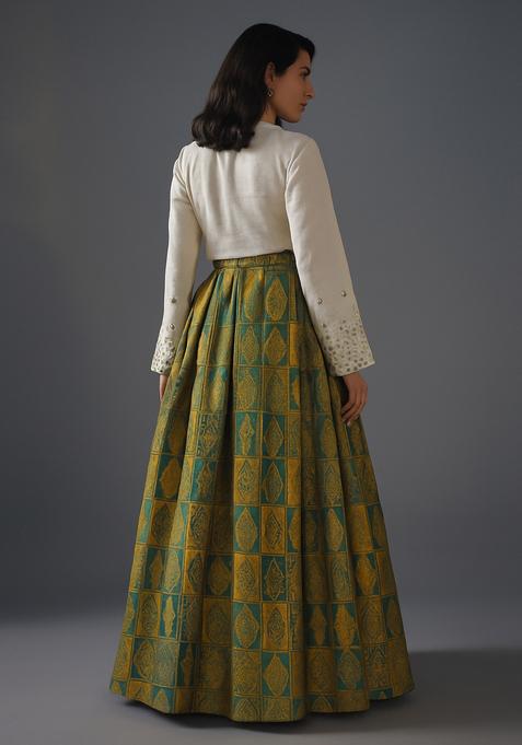 Green Brocade Lehenga Set