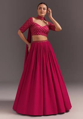 Pink Sequin Georgette Lehenga Set