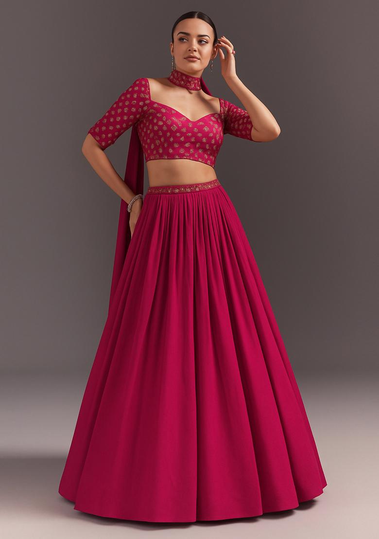 Pink Sequin Georgette Lehenga Set