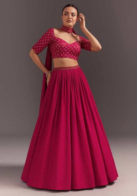 Pink Sequin Georgette Lehenga Set