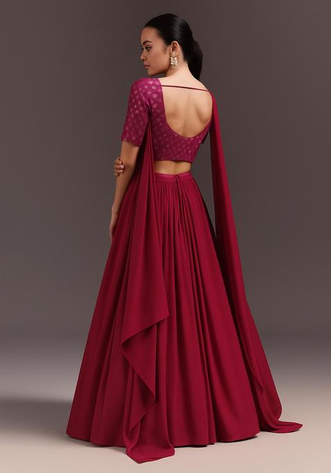 Pink Sequin Georgette Lehenga Set