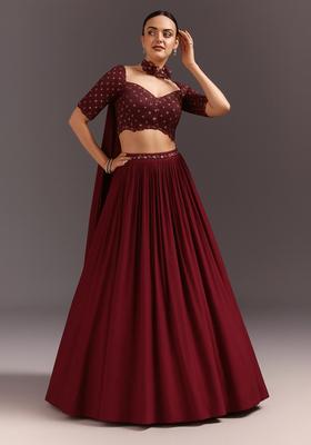 Brown Sequin Georgette Lehenga Set