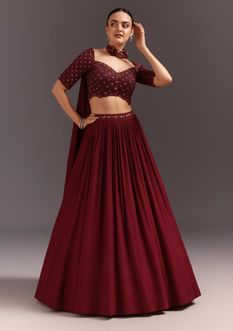 Brown Sequin Georgette Lehenga Set
