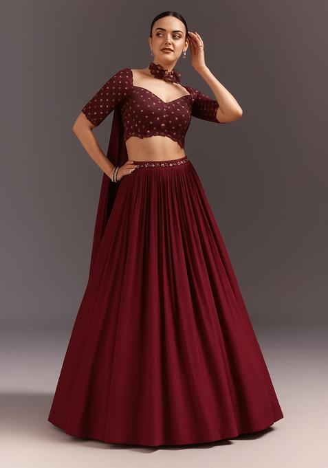 Brown Sequin Georgette Lehenga Set