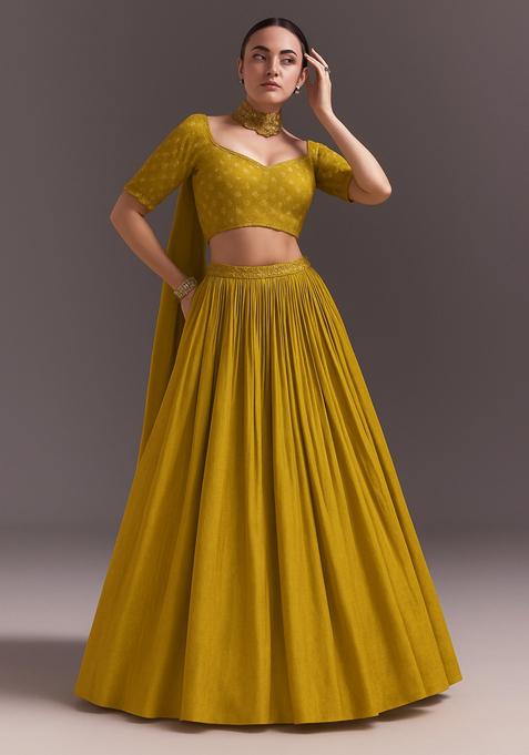 Yellow Sequin Georgette Lehenga Set