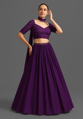 Purple Sequin Georgette Lehenga Set