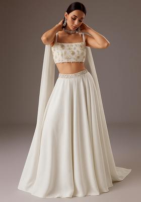 White Embroidered&nbsp; Georgette Lehenga Set