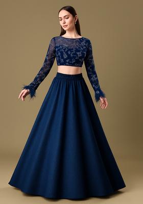 Royal Blue Embroidered Blouse&nbsp; Georgette Lehenga Set
