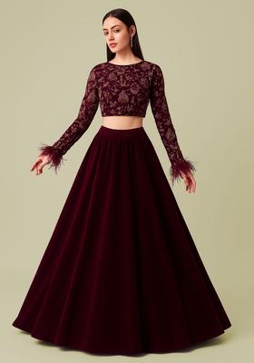 Wine Embroidered&nbsp; Georgette Lehenga Set