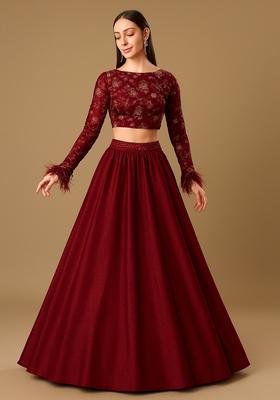 Maroon Embroidered Blouse Georgette Lehenga Set