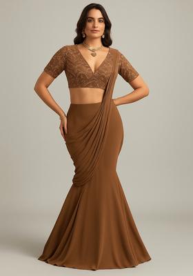 Peach Embroidered Georgette Lehenga Set