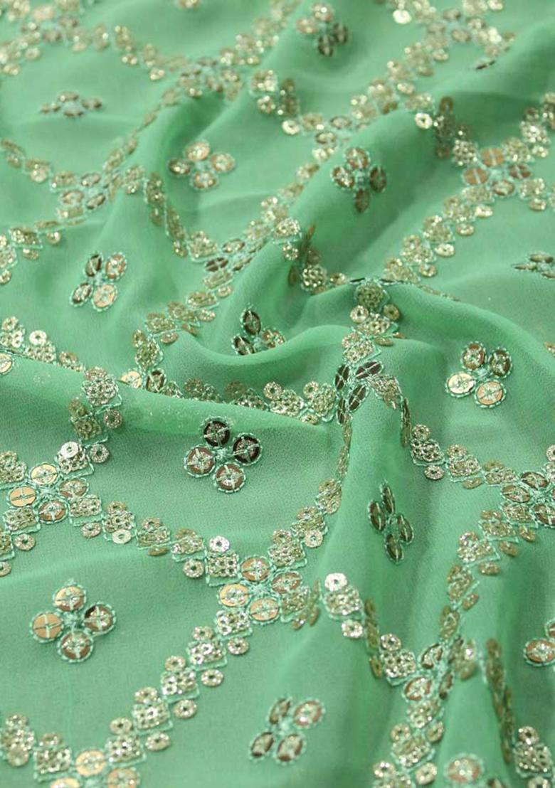 Sea Green Embroidered Blouse Georgette Lehenga Set
