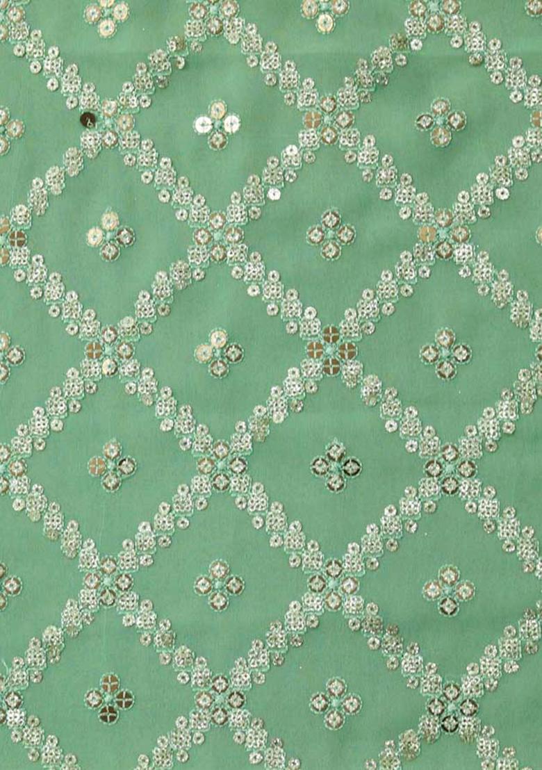 Sea Green Embroidered Blouse Georgette Lehenga Set - Indya