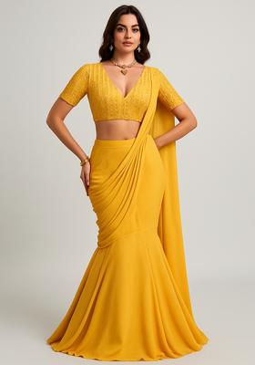 Yellow Sequin? Blouse Georgette Lehenga Set