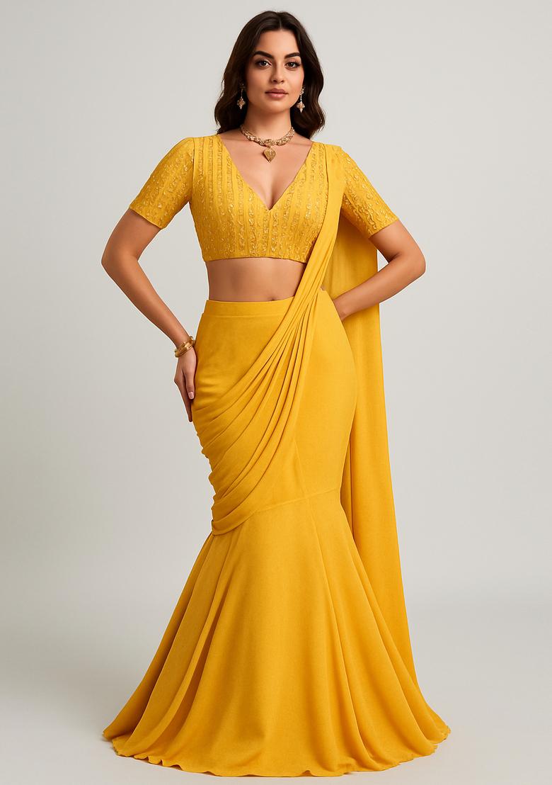 Yellow Sequin? Blouse Georgette Lehenga Set