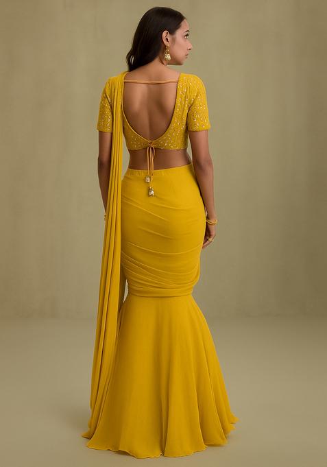 Yellow Sequin? Blouse Georgette Lehenga Set