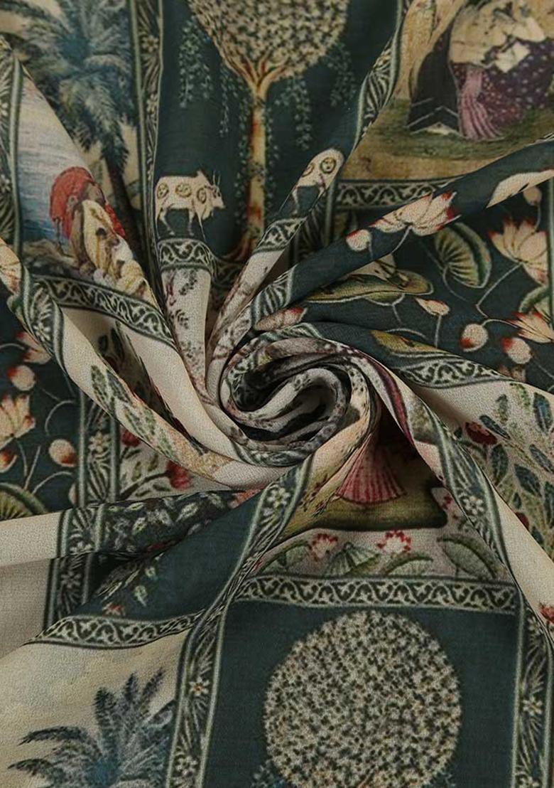 Green Printed Georgette Lehenga Set