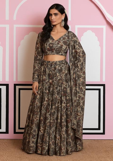 Multicolor Printed Georgette Lehenga Set