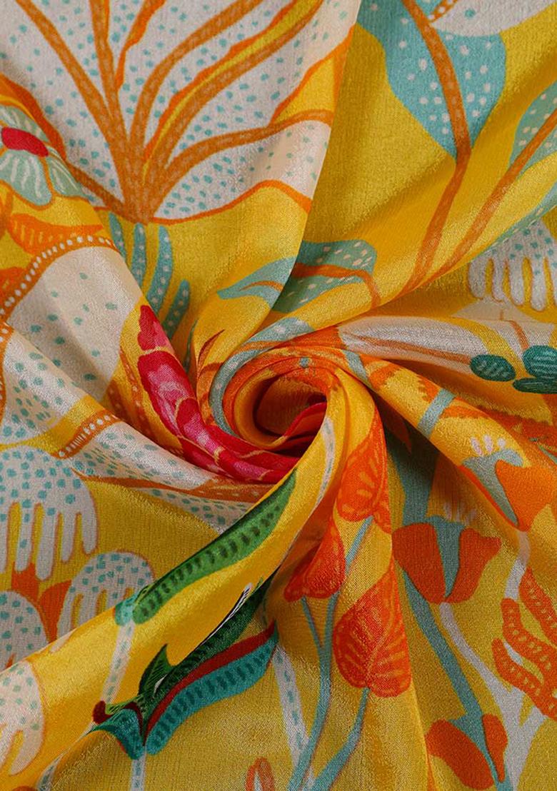 Yellow Printed Chiffon Lehenga Set