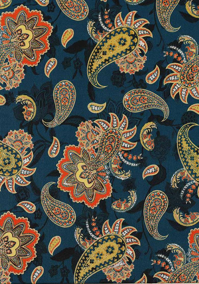 Blue Printed Satin Lehenga Set - Indya