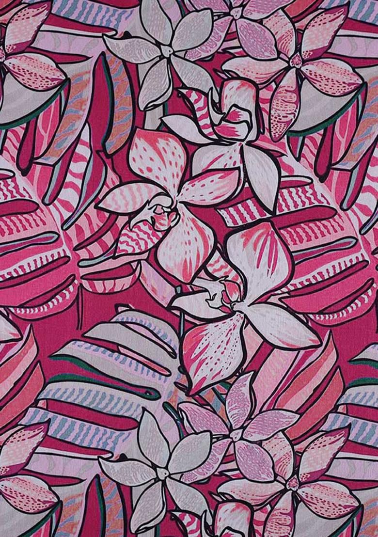 Pink Printed Satin Lehenga Set - Indya