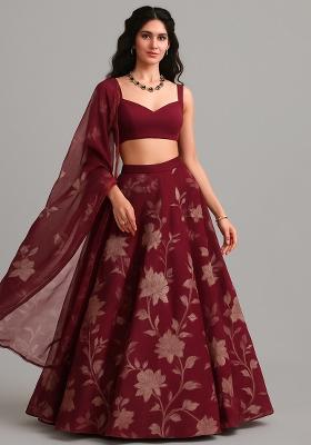 Red Printed Organza Lehenga Set