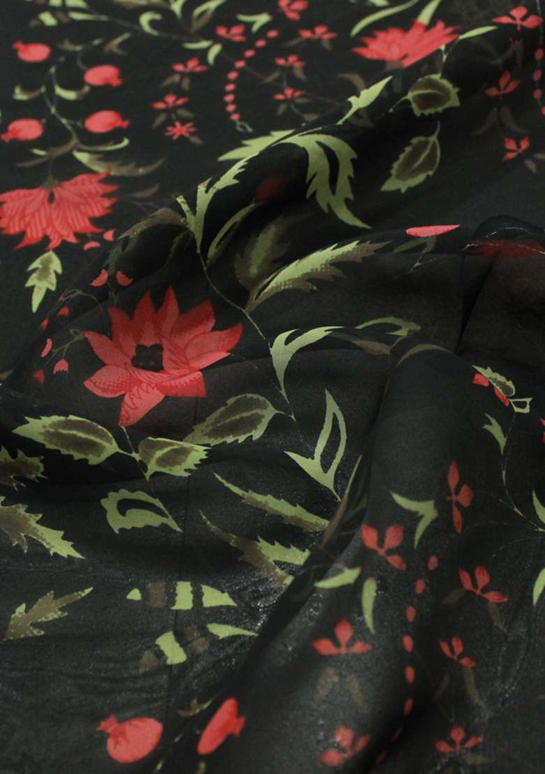 Black Printed Organza Lehenga Set - Indya