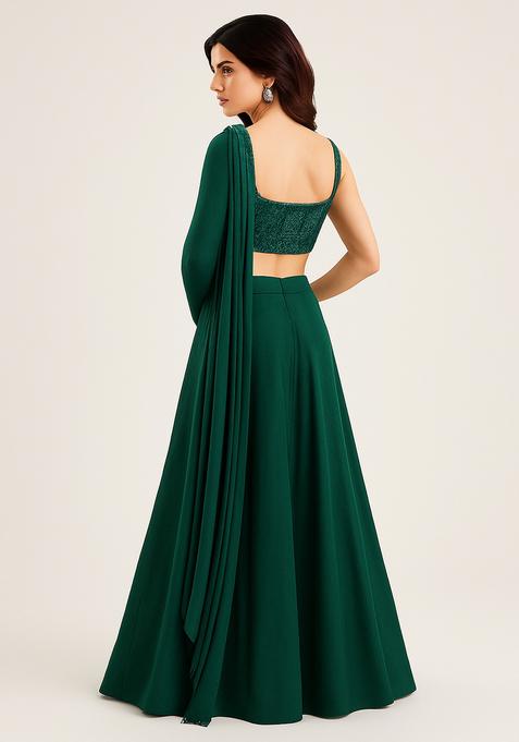 Green Embroidered Blouse Georgette Lehenga Set