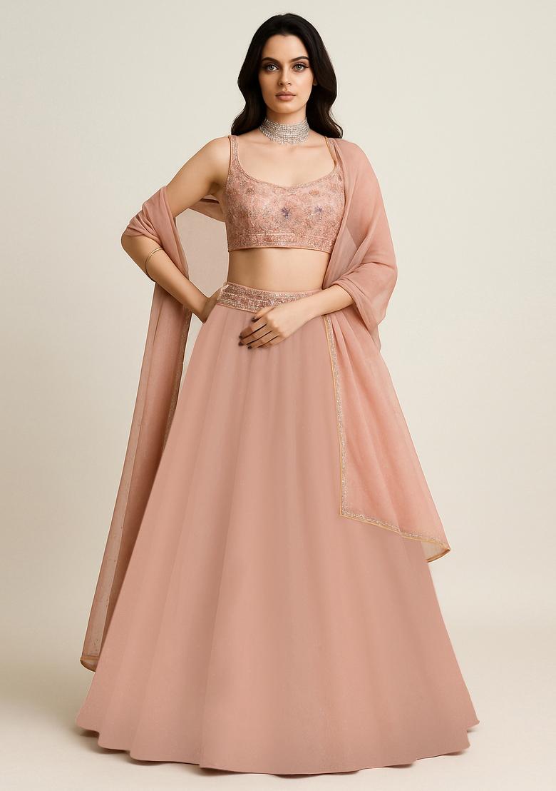 Pink Sequin Embellished Blouse Georgette Lehenga Set