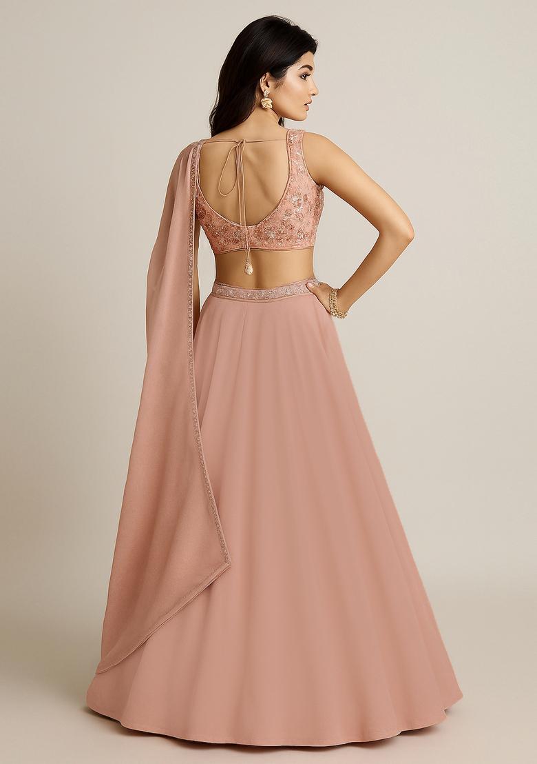 Pink Sequin Embellished Blouse Georgette Lehenga Set