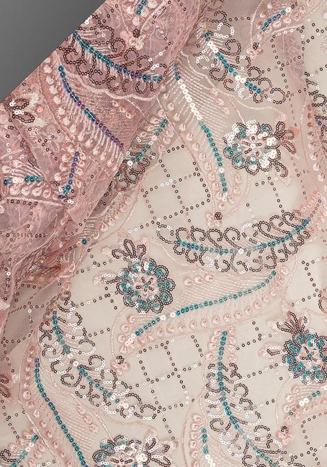 Pink Sequin Embellished Blouse Georgette Lehenga Set