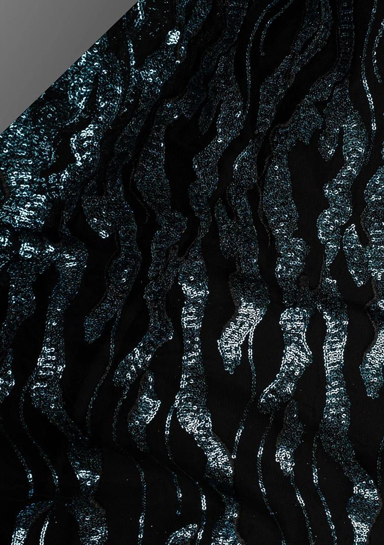 Blue Embellished Blouse Georgette Lehenga Set