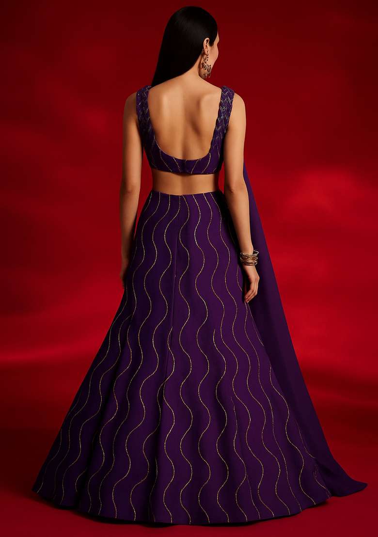 Purple Embellished Organza Lehenga Set - Indya