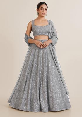 Grey Embellished Blouse Georgette Lehenga Set